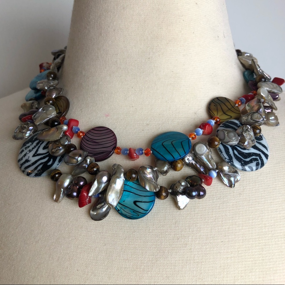 Colorful multi strand freshwater pearl necklace